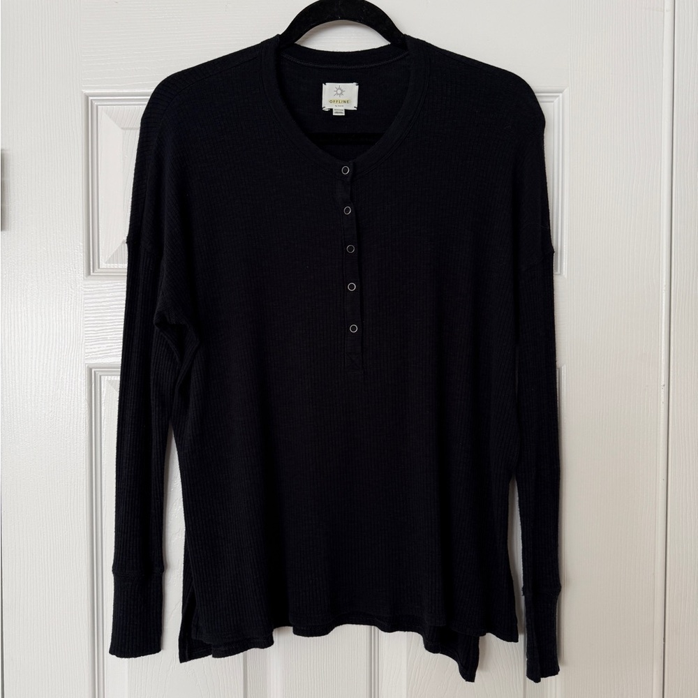 Aerie Offline oversized ribbed henley long sleeve shirt, size XS